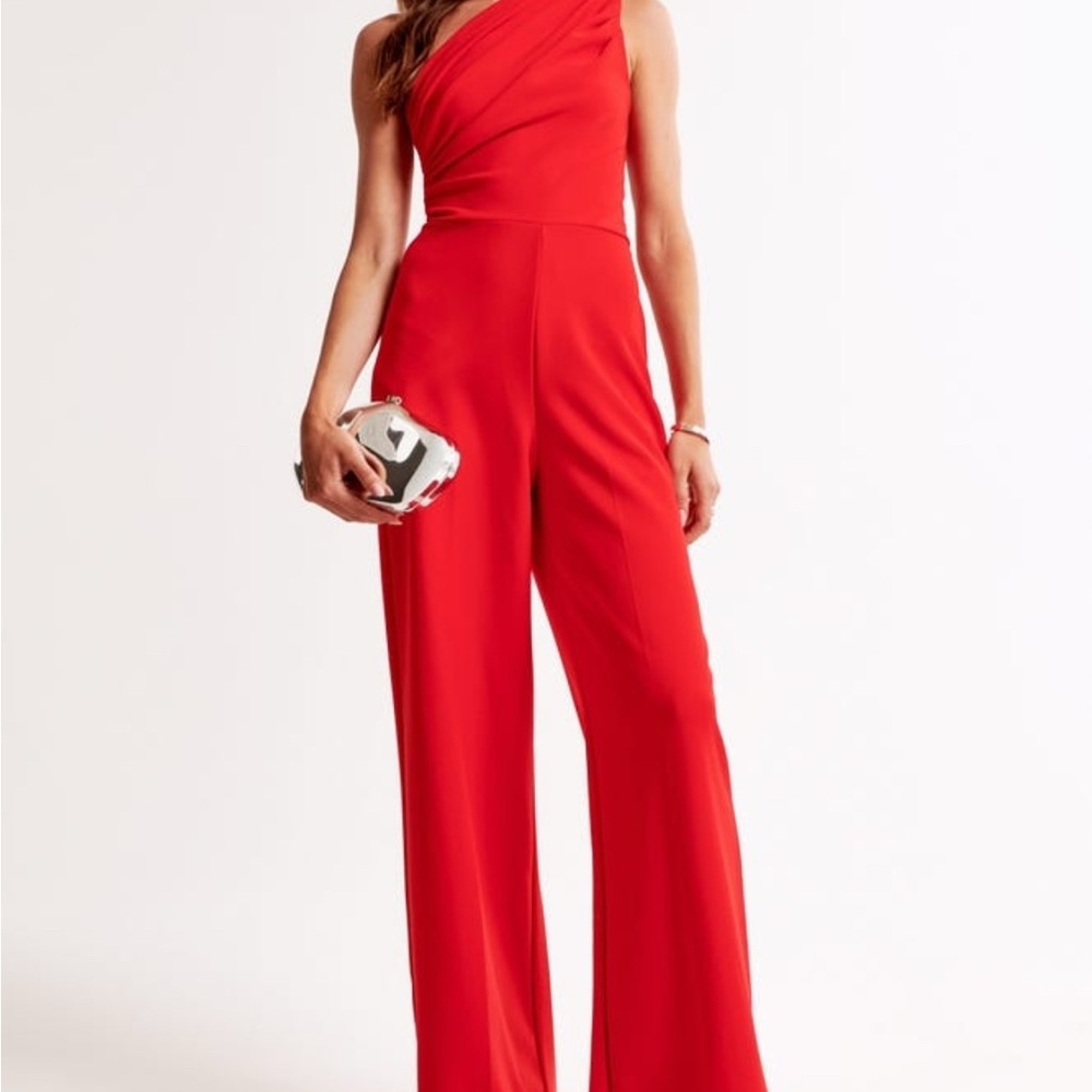 Abercrombie & Fitch Vibrant Red One-Shoulder Jumpsuit